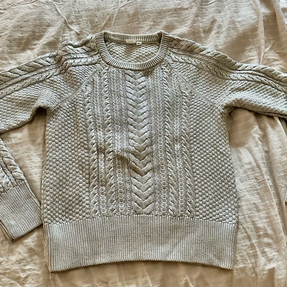GAP Women's Silver Cable Sweater for Holidays.